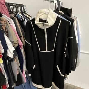 Wenrine Women's Colorblock Half-Zip Pullover Sweatshirt Black & White Size XL